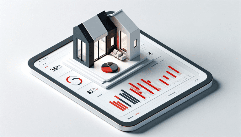 iPad displaying Infill Pro software with a 3D home model and analytics dashboards for real estate management.